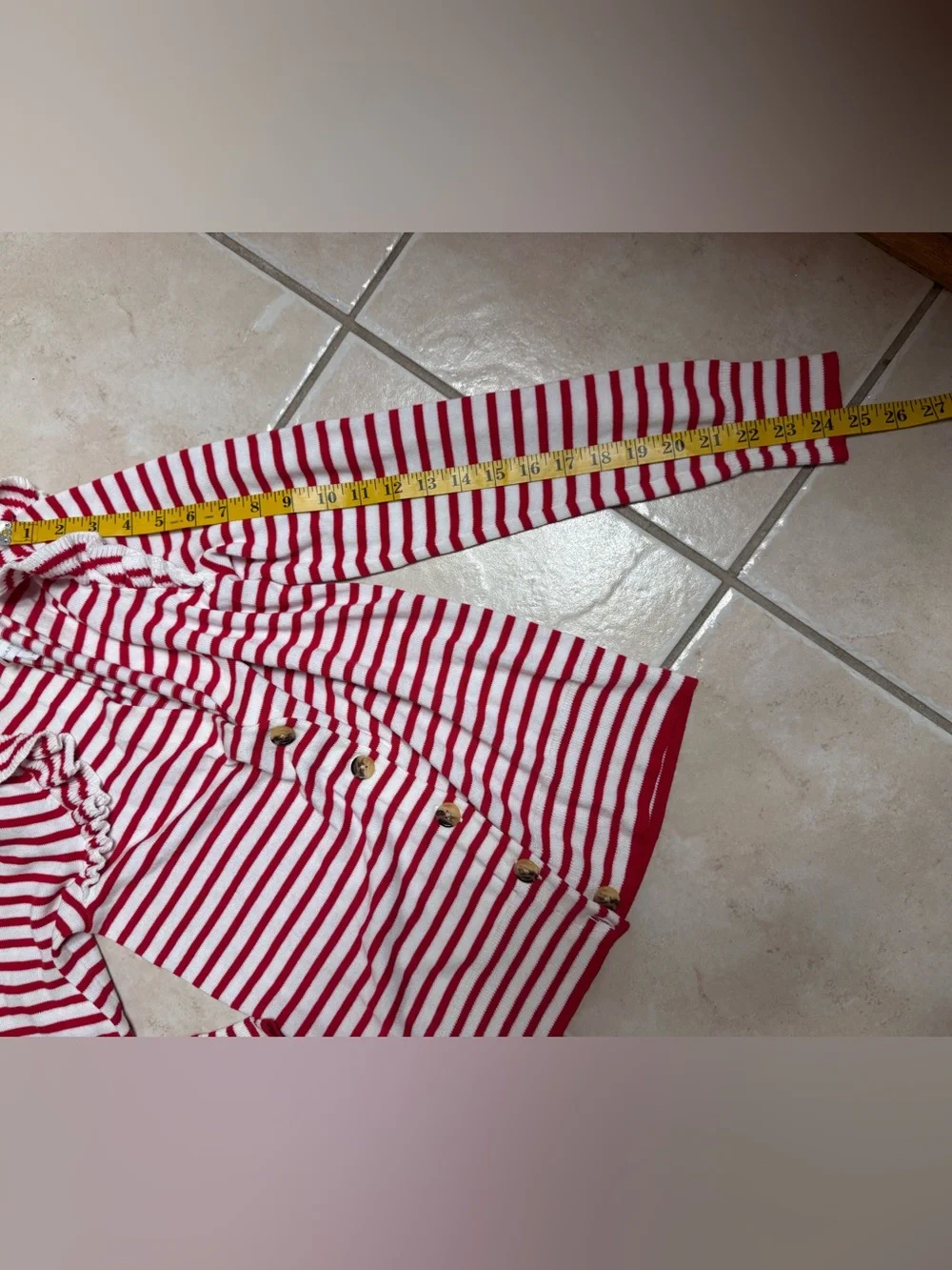 Charter Club Women’s Sail Away Red and White Striped Ruffle Shoulder Cardigan